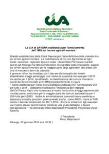 Confederazione Italiana Agricoltori Sede Provinciale di Savona – Reg.Torre Pernice n.15b, 17031 ALBENGA (Sv) Tel – faxe-mail: 
