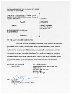 SUPREME COURT OF THE STATE OF NEW YORK COUNTY OF NEW YORK -------------------------------------THE PEOPLE OF THE STATE OF NEW YORK By ERIC T. SCHNEIDERMAN, Attorney General of the State of New York, Plaintiff,