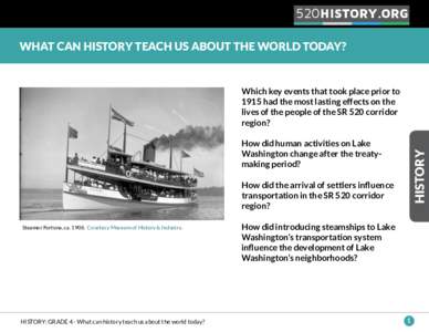 520 HISTORY.ORG WHAT CAN HISTORY TEACH US ABOUT THE WORLD TODAY? Which key events that took place prior to 1915 had the most lasting effects on the lives of the people of the SR 520 corridor