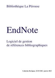 Bibliothèque La Pérouse  EndNote Logiciel de gestion de références bibliographiques