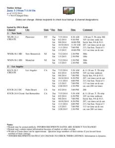 Station Airings  Jazzy 1-3 from[removed]On as of[removed] * = New/Changed Data Dates can change. Advise recipients to check local listings & channel designations.