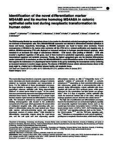 Identification of the novel differentiation marker MS4A8B and its murine homolog MS4A8A in colonic epithelial cells lost during neoplastic transformation in human colon