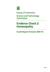 House of Commons Science and Technology Committee Evidence Check 2: Homeopathy