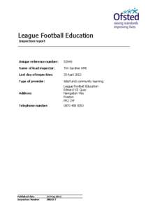 League Football Education Inspection report Unique reference number:  52949