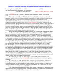 Southern Campaigns American Revolution Pension Statements & Rosters Pension Application of John W. Crunk, S38646 Natl Archives Microseries M804, Roll 706, Application # Transcribed by Nancy Poquette  f31NC