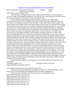 Southern Campaign American Revolution Pension Statements Pension application of Thomas Garrott W19488 Margaret fn20NC Transcribed by Will Graves[removed]