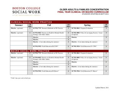 Boston College Graduate School of Social Work - Older Adults & Families Final Year Curriculum Plan (Sept 2014 Start)