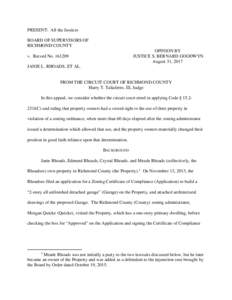 PRESENT: All the Justices BOARD OF SUPERVISORS OF RICHMOND COUNTY OPINION BY JUSTICE S. BERNARD GOODWYN August 31, 2017