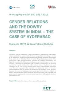 Working Paper CEsA CSGGENDER RELATIONS AND THE DOWRY SYSTEM IN INDIA – THE CASE OF HYDERABAD