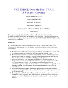 NEZ PERCE (Nee-Me-Poo)TRAIL Study Report