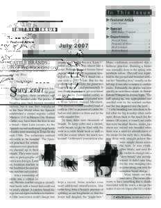 In This Issue Featured Article Cattle Brands...................................1  Special