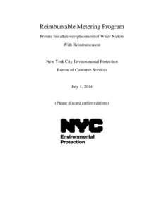 Reimbursable Metering Program Private Installation/replacement of Water Meters With Reimbursement New York City Environmental Protection Bureau of Customer Services