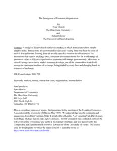 The Emergence of Economic Organization by Peter Howitt The Ohio State University and Robert Clower
