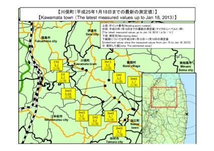 【川俣町（平成25年1月18日までの最新の測定値）】 【Kawamata town （The latest measured values up to Jan 18, 2013）】 伊達市 Date city 福島市 Fukushima city