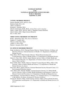 Summary Report of the National Biodefense Science Board (NBSB) Public Meeting - September 22, 2010