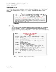 Subsidized Child Care Reimbursement Manual Revised October 2007 FUNCTION KEYS The function keys information is located across the lower screen portion of the Turnaround listing. They correspond to the F keys (F1, F2, F3,