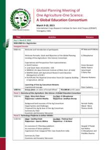 Global Planning Meeting of One Agriculture-One Science: A Global Education Consortium March 9-10, 2015 International Crops Research Institute for Semi-Arid Tropics (ICRISAT) Telangana, India