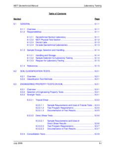 MDT Geotechnical Manual  Laboratory Testing Table of Contents Section