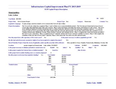 Infrastructure Capital Improvement Plan FY[removed]ICIP Capital Project Description Municipalities Lake Arthur ID: