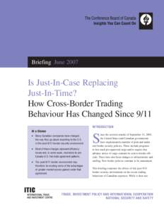 Briefing June[removed]Is Just-In-Case Replacing Just-In-Time? How Cross-Border Trading Behaviour Has Changed Since 9/11