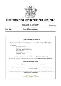 Queensland Government Gazette PUBLISHED BY AUTHORITY Vol[removed]ISSN[removed]