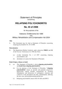 Statement of Principles concerning RELAPSING POLYCHONDRITIS No. 45 of 2008 for the purposes of the