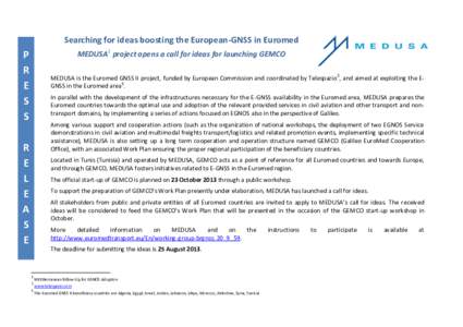 Searching for ideas boosting the European-GNSS in Euromed MEDUSA1 project opens a call for ideas for launching GEMCO P R E