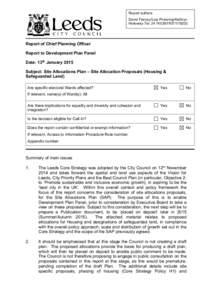 Report authors: David Feeney/Lois Pickering/Kathryn Holloway Tel: [removed]78203 Report of Chief Planning Officer Report to Development Plan Panel