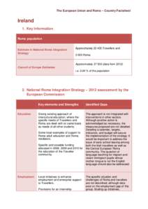 The European Union and Roma – Country Factsheet  Ireland 1. Key Information Roma population