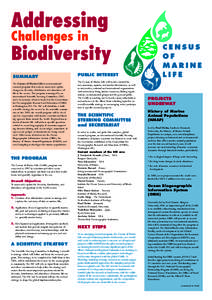 Addressing Challenges in Biodiversity SUMMARY The Census of Marine Life is an international