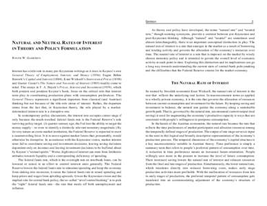 Garrison  NATURAL AND NEUTRAL RATES OF INTEREST IN THEORY AND POLICY FORMULATION R OGER W . G ARRISO N