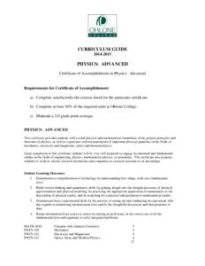 Physics: Advanced Certificate of Accomplishment[removed]Curriculum Guide - Ohlone College