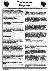 The Immune Response January 2013 • Page 1 of 1  Please copy and distribute to all immunisation providers in your practice or health centre. Thank you.