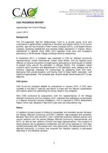 OFFICE OF THE COMPLIANCE ADVISOR/OMBUDSMAN 2121 PENNSYLVANIA AVENUE, NW  WASHINGTON, DC 20433, USA TELEPHONE[removed]  FACSIMILE[removed]www.cao-ombudsman.org  CAO PROGRESS REPORT