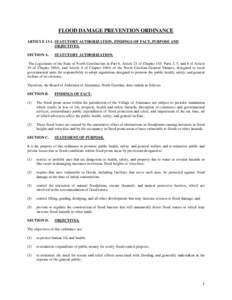 FLOOD DAMAGE PREVENTION ORDINANCE ARTICLESTATUTORY AUTHORIZATION, FINDINGS OF FACT, PURPOSE AND OBJECTIVES. SECTION A.  STATUTORY AUTHORIZATION.