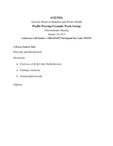 January 16, 2015 Pacific Proving Grounds Work Group Agenda