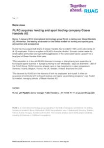 Page[removed]Media release RUAG acquires hunting and sport trading company Glaser Handels AG