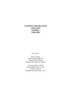 Frank Goad Clement Papers, [removed]