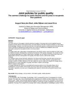 1 Final Submitted versionJoint policies for public quality The common challenge for public libraries and the press to recuperate their positions