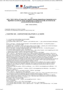 LOI n° du 22 mars 2011 portant diverses dispositions d'adaptation de la législation au droit de l'Union européenne en matière de santé, de travail et de communications électroniques | Legifrance