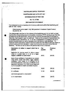 AUSTRALIAN CAPITAL TERRITORY SCAFFOLDING AND LIFTS ACT 1957 DETERMINATION OF FEES 1992 No.lie of 1992 EXPLANATORY STATEMENT This instrument revokes all existing determinations under section 6B of the Scaffolding and