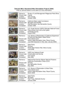 Selected AMLU Abandoned Mine Remediation Projects[removed]Click on pictures below or scroll down for more information) Partner(s): Closure type: Location: Completed: