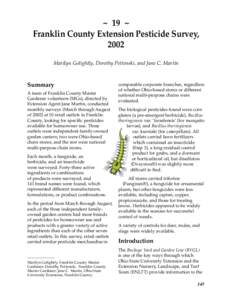~ 19 ~ Franklin County Extension Pesticide Survey, 2002 Marilyn Golightly, Dorothy Pettenski, and Jane C. Martin  Summary