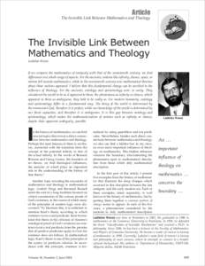 Article The Invisible Link Between Mathematics and Theology The Invisible Link Between Mathematics and Theology Ladislav Kvasz