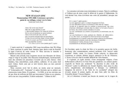 Wu Ming 1 - New Italian Epic - AvrilTraduction française: JuinWu Ming 1 NEW ITALIAN EPIC Memorandum: Littérature narrative,