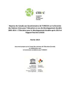 Microsoft Word - Canada Response to UNESCO DESD 2014 Questionnaires 1 and 2_FR.doc