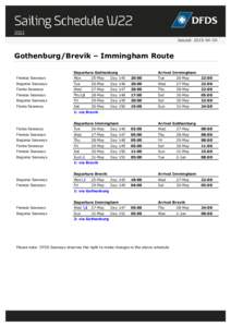 Issued: Gothenburg/Brevik – Immingham Route Departure Gothenburg  Arrival Immingham