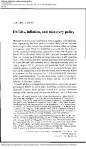 Deficits, inflation, and monetary policy L Randall Wray Journal of Post Keynesian Economics; Summer 1997; 19, 4; ABI/INFORM Global pgReproduced with permission of the copyright owner. Further reproduction prohibit