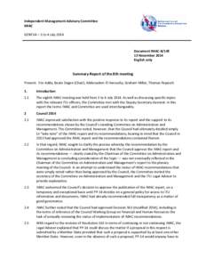 Independent Management Advisory Committee IMAC GENEVA – 3 to 4 July 2014 Document IMAC-8/14E 13 November 2014