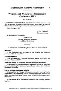 AUSTRALIAN CAPITAL TERRITORY  79 Weights and Measures (Amendment) Ordinance 1983